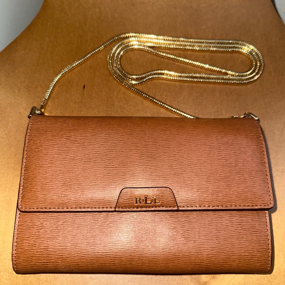 Ralph Lauren Tan Leather Crossbody Bag with Gold Chain